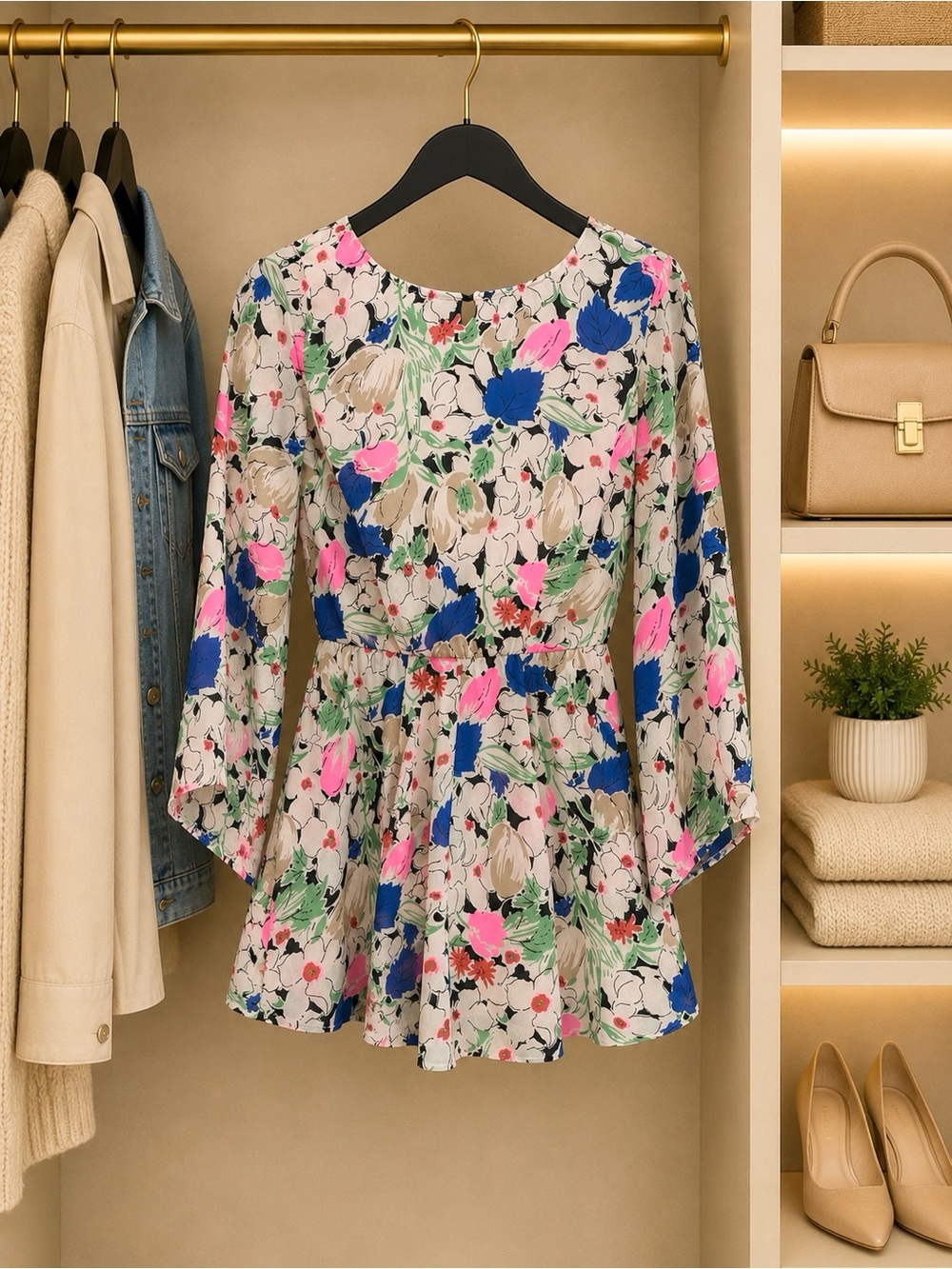 Floral Romper - Pink, Blue & Green